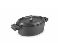 Lacor Faitout 25935 Ovale avec couvercle – Aluminium fondu noir, poignées amovibles 31×25 cm