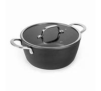 Lacor - 27048 - Casserole avec couvercle en aluminium, revêtement antiadhésif TRIcapa, fond à induction complète, PFOA 100% libre, poignée en acier inox, couvercle en verre trempé, Ø 28 x 12,5cm, noir