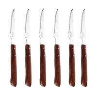 LACOR - 38240 - Set de couteaux à steak, acier inoxydable, manche ergonomique en bois, jeu de 6 couteaux micro-dentelés, prise en main confortable et sûre, 10,5 cm