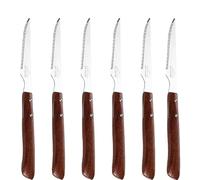 LACOR - 38240 - Set de couteaux à steak, acier inoxydable, manche ergonomique en bois, jeu de 6 couteaux micro-dentelés, prise en main confortable et sûre, 10,5 cm