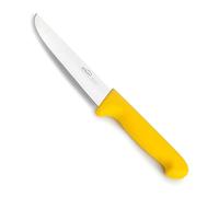 Lacor - 38331 - Couteau de boucher Select, Couteau pour viandes blanches et volailles, Acier inoxydable, Coupe ferme et équilibrée, Manche TPV ergonomique et antidérapant jaune, 17,5 cm