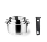Lacor - Set 3 Casseroles Inox 16 / 18 / 20 Cm + Poignée Noire - Combi 56610