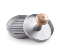 Lacor - 60258 - Moule à Hambourgers maison Presse à faire Burguer, Bouton en bois amovible inclus 60 unités en papier antiadhésif, Ø 11 x 7,5 cm, gris