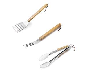 Lacor 60270- Set de 3 ustensiles pour Barbecue | Acier Inoxydable | Spatule perforée | Fourchette | Pince