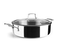 Lacor - 60888 - Cocotte Basse Trichef, 5 L, 28 cm, Acier Inoxydable 18/10 et Aluminium 1060 Trois Couches, Poignées et Bouton en Acier Moulé, Adaptée à l’Induction, au Four et au Lave-Vaisselle