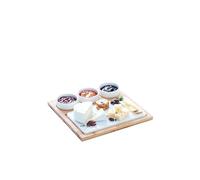 Lacor Plateau de service 61040 – Planche en bambou naturel, 3 bols, base marbre, 28x28x4 cm