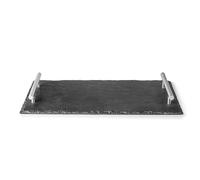 Lacor - 61230 - Plateau en Ardoise, Bande Ardoise Noire, Ardoise 100% Naturelle, Poignées en Acier Inoxydable, Fonctionnel et Polyvalent, Facile à Nettoyer, Dimensions: 40x20 cm