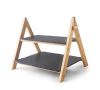 Lacor - 61233 - Support à Deux Hauteurs, Structure en Bambou Naturel et Ardoises 100% Naturelles, Amovible, Solide et Résistant, Grandes Ardoises: 35x25 cm, Petites Ardoises: 35x15 cm