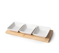 Lacor Plateau à collation 61240 – 100% bambou et porcelaine, 3 compartiments, 100 ml, lave‑vaisselle