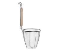 Lacor - 61314 - Panier pour Faire Bouillir les Pâtes, Diamètre 13 cm, Acier Inoxydable, Manche en Bois de Hêtre 20 cm, Crochet Fonctionnel, Résistant et Durable
