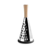 Lacor - 61366 - Râpe conique en acier inoxydable, manche en bois de hêtre, trois types de caillebotis, base antidérapante, 12 cm x 27 cm