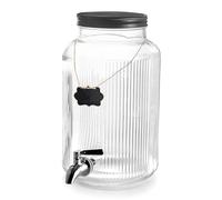 Lacor - 61948 - Pichet distributeur, Robinet, Couvercle hermétique, Comprend enseigne et des craies, Idéal pour boissons fraîches, Verre, Acier inoxydable, Ouverture large Ø11.5 cm, noir, 5.5 Litres