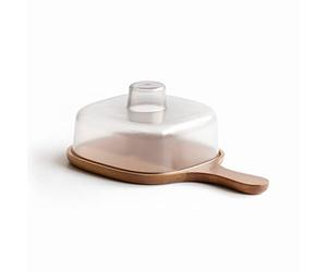 LACOR - 62004 - Fromagerière, Récipient pour fromage et autres aliments, Bouchon en plastique opaque, Base en bois d’acacia naturel, Couvercle opaque, Sans BPA, 21,5 x 18,5 cm, Hauteur 10 cm
