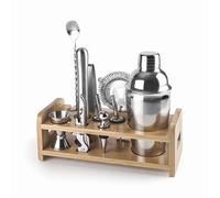 Lacor - 62181 - Kit cocktail, Shaker, Ustensiles de cocktail, Design portable, Sans BPA, Support en bambou, Pour professionnels et amateurs, Acier inoxydable 18/10, 10 pièces