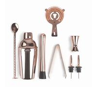 Lacor - 62182 - Kit Cocktail, Shaker, Ustensiles de cocktail, Design portable, Sans BPA, Support en bambou, Pour professionnels et amateurs, Acier inoxydable 18/10, 8 pcs, Finition cuivre