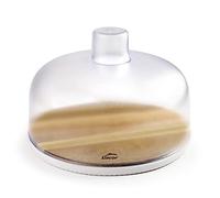 Lacor - 62404 - Bol à Fromage Rond avec Couvercle en Plastique, Base en Bois d'acacia Naturel, Récipient pour Conserver et Couper Fromages, Embouts et autres aliments, Couvercle Opaque, Sans BPA, Ø26