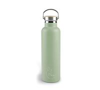 Lacor - 62559 - Bouteille Acier Inoxydable Fleur, Bouteille d'eau, Double Paroi d'Isolation, Bouchon en Bois avec Anneau pour Accrocher, sans BPA, Capacité: 0.75 L, Vert