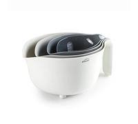 Lacor - 62633 - Set de 4 bols PRACTIC 100% sans BPA, bol mélangeur (3,5 L), égouttoir (2 L, 2 carafes mesurantes (1/0,5 L), empilable, adapté au lave-vaisselle, Ø 22 x 15 cm, blanc, gris