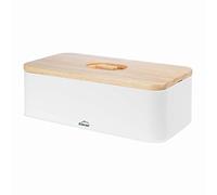 Lacor Corbeille à pain plate Panera – Bois caoutchouc, couvercle planche, 42x22,5x12,5 cm blanc mat