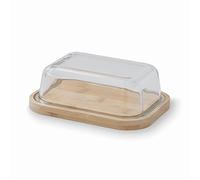 Lacor - 62898 - Récipient à beurre, Base en bambou, Plateau en verre borosilicate, Nettoyage facile, Lavable au lave-vaisselle, 18,5 x 14 x 6,5 cm