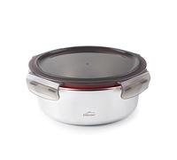 LACOR 64616 - Récipient alimentaire rond Ecoinox 18/10, 1500 ml, passe au micro-ondes, four, congélateur et lave-vaisselle, hermétique, 4 fermetures à clip, sans BPA