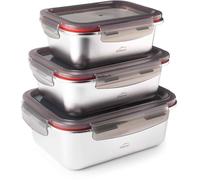 LACOR 64617 Lot de 3 boîtes alimentaires Ecoinox 18/10, 800/1200/1800 ml, passent au micro-ondes, four, congélateur et lave-vaisselle, hermétique, sans BPA