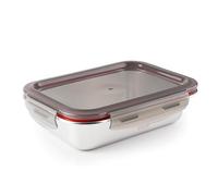 Lacor - 64619 - Récipient alimentaire rectangulaire Ecoinox, acier inoxydable 18/10, 820 ml, Convient pour micro-ondes, four, congélateur et lave-vaisselle, hermétique, 4 fermetures à clip, sans BPA