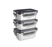 Lacor - 64623 - Set 3 contenants alimentaires Ecoinox, Acier inoxydable 18/10, 260 ml, Convient pour micro-ondes, four, congélateur et lave-vaisselle, hermétique, 4 fermetures à clip, sans BPA