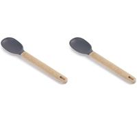 LACOR 68185 Cuillère de service unie en silicone avec manche en bois de hêtre, résistante aux hautes températures, sans BPA, 32 x 6,7 x 10 cm, Gris (Lot de 2)
