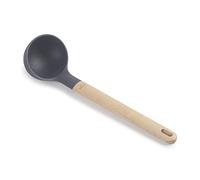 LACOR 68187 Louche de Service en Silicone avec Manche en Bois de hêtre, résistante aux Hautes températures, sans BPA, Longueur 32,5 cm, Ø9 cm, 130 ML, Gris