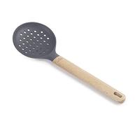 LACOR 68188 Écumoire en silicone unite, manche en bois de hêtre, résistant aux hautes températures, sans BPA, longueur 34 cm, Ø11, gris