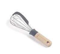 Lacor 68199 Unite, Fouet Manuel avec racloir, Manche en Bois de hêtre, grattoir en Silicone, Tige en Acier Inoxydable, sans BPA, Longueur : 27 cm, Gris, INOX