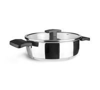 Lacor - 80624 - Poêle à frire en pierre calcaire avec couvercle, acier inoxydable 18/10, fond diffuseur triple, convient pour l’induction, ø24 cm, 3 litres