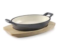 Lacor Cocotte ovale fonte émaillée 21,7x15 cm - Gris dégradé, base bois, induction