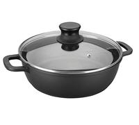 LACOR Faitout Bas Induction en Fonte d'aluminium avec Couvercle en Verre - Ø 24 cm Fonte Forte, Noir