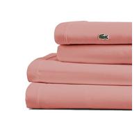 Lacoste 100% Cotton Percale 3-Piece Sheet Set - Cool, Crisp, Matte, and Durable, Oeko-Tex Certified - Solid, Canyon Orange, Twin