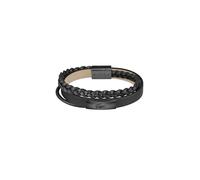 Lacoste Bracelet pour Homme Collection FUSION avec Cuir Noir et Acier Inoxydable Noir avec une Plaque Gravée - 2040318