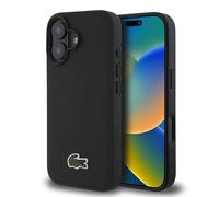 Lacoste Coque rigide en polyuréthane avec logo tissé emblématique Petit piqué avec MagSafe compatible avec iPhone 16 Series (noir, iPhone 16)