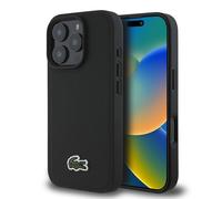 Lacoste Coque rigide en polyuréthane avec logo tissé emblématique Petit piqué avec MagSafe compatible avec iPhone 16 Series (noir, iPhone 16 Pro Max)
