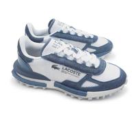 Lacoste Elite Active, Baskets Sport Rétro pour Homme, Daim et Maille, Blanc et Bleu Marine, Légères, Blanc et bleu marine, 44 EU