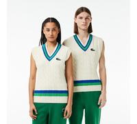 Lacoste Men's V-Neck Cable Knit Sweater Vest Farine/Cobalt S Male