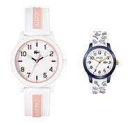 Lacoste Montre Analogique à Quartz Unisex avec Bracelet en Silicone Blanc - 2020143 & Montre Analogique à Quartz pour Enfants avec Bracelet en Silicone Blanc - 2030011