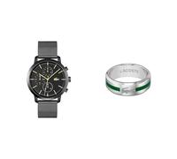 Lacoste Montre Analogique Multifunction à Quartz pour Homme avec Bracelet milanais en Acier Inoxydable Noir - 2011194 Bague pour Homme Collection Baseline - 2040083H