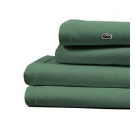 Lacoste Parure de lit 4 pièces 100% Percale de Coton, fraîche, Nette, Mate et Durable, certifiée Oeko-Tex, Couleur Unie, Vert, lit Double