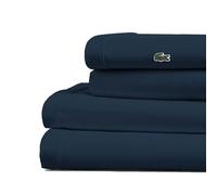 Lacoste Parure de lit 4 pièces 100% Percale de Coton, fraîche, Nette, Mate et Durable, certifiée Oeko-Tex, Couleur Unie, Bleu Marine, lit Double