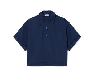 Lacoste - Polo Fluide Oversize en Sergé - Femme - Tops - Bleu - Taille: 30 FR