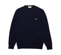 Lacoste - Pull Bleu en Coton avec Col en V et Logo Brodé - Homme - Pulls - Bleu - Taille: S