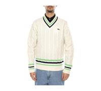 Lacoste - Pull en maille torsadée à col en V - Homme - Pulls - Blanc - Taille: S