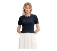Lacoste - Pull en maille torsadée à manches courtes - Femme - Pulls - Bleu - Taille: 40 FR