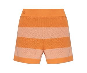 Lacoste - Striped Mesh Knit Shorts - Femme - Shorts - Orange - Taille: 36 FR
